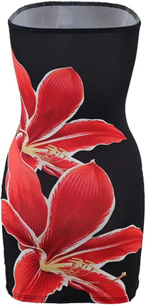 Funny Floral Print Tube Dress for Women Summer Strapless Bodycon Mini Dress Date Night Party Beach Bandeau Dresses