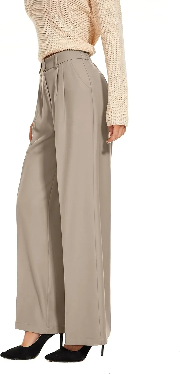 FUNYYZO Wide Leg Pants Women's High Elastic Waisted in The Back Business Work Trousers Long Straight Suit Pants