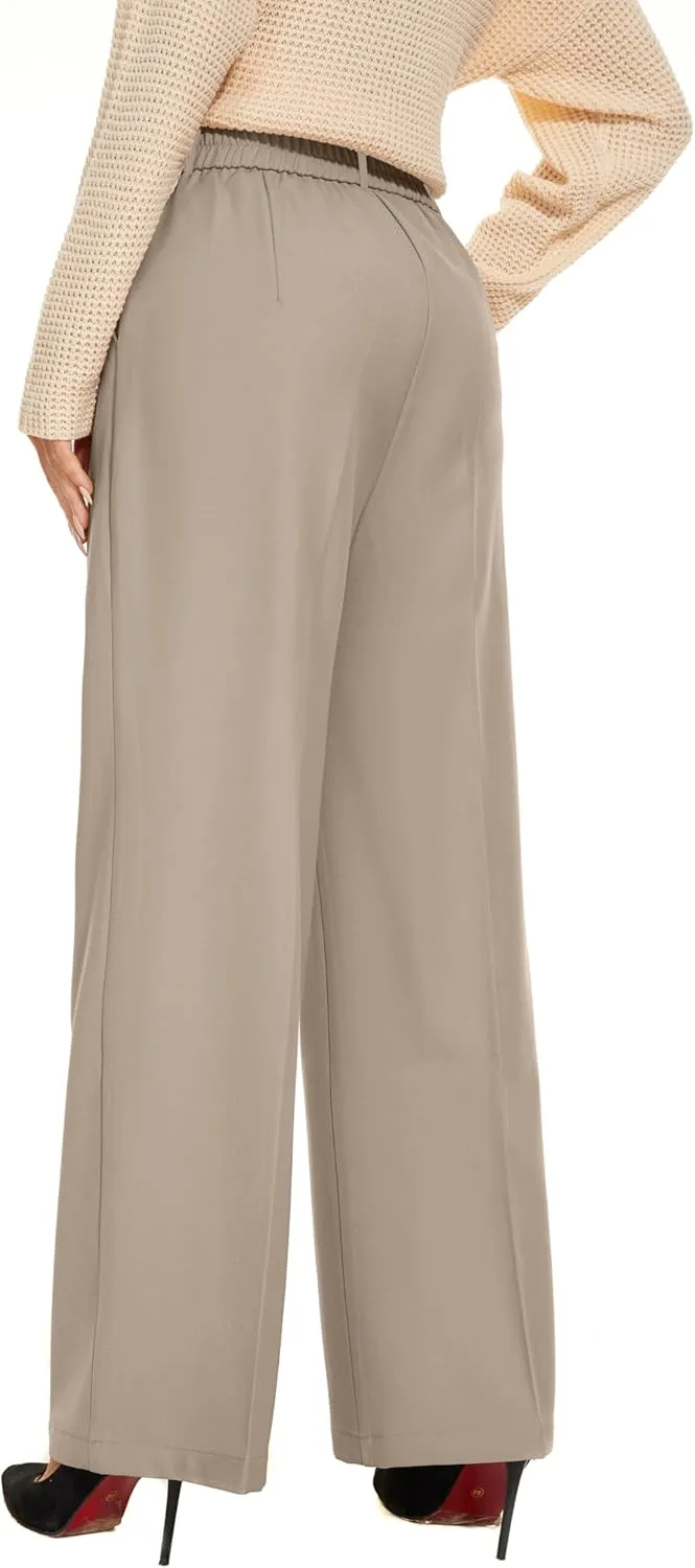 FUNYYZO Wide Leg Pants Women's High Elastic Waisted in The Back Business Work Trousers Long Straight Suit Pants