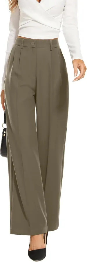 FUNYYZO Wide Leg Pants Women's High Elastic Waisted in The Back Business Work Trousers Long Straight Suit Pants