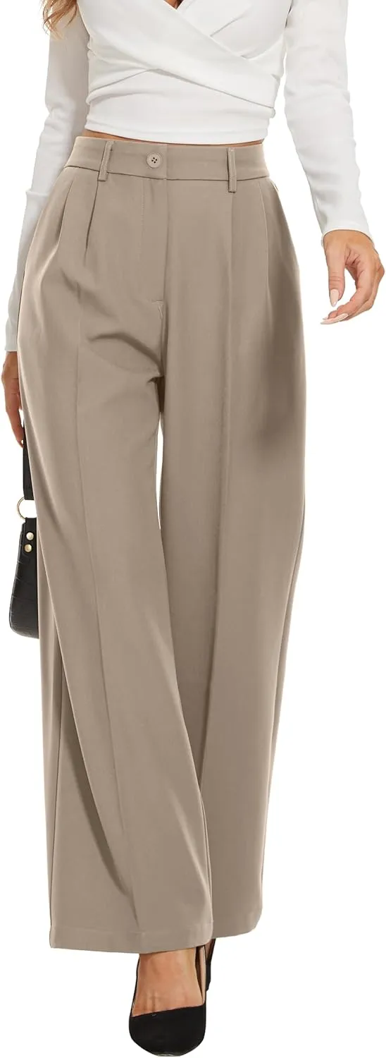 FUNYYZO Wide Leg Pants Women's High Elastic Waisted in The Back Business Work Trousers Long Straight Suit Pants