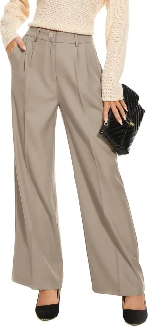 FUNYYZO Wide Leg Pants Women's High Elastic Waisted in The Back Business Work Trousers Long Straight Suit Pants