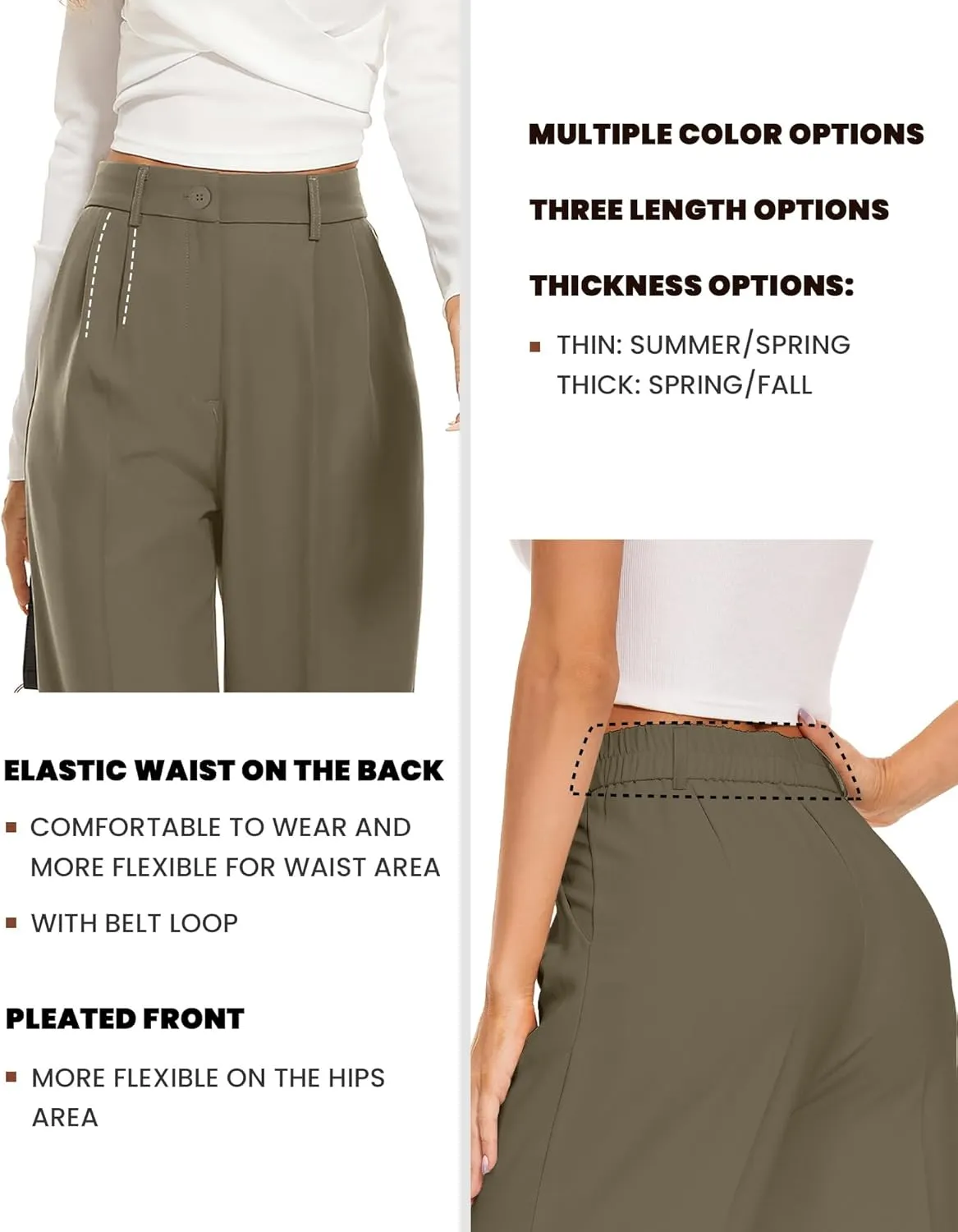 FUNYYZO Wide Leg Pants Women's High Elastic Waisted in The Back Business Work Trousers Long Straight Suit Pants