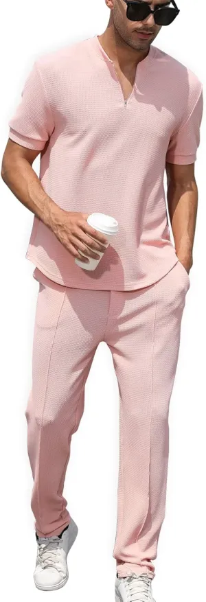 FZNHQL Fashion Men's Tracksuits 2 Piece Casual Athletic Jogging Outfits Short/Long Sleeve Track Suits for Men Set