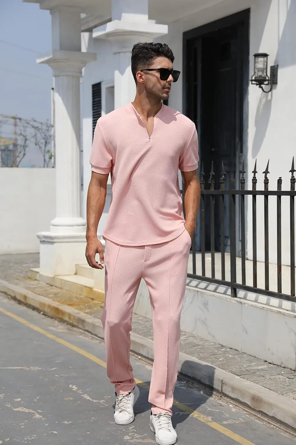 FZNHQL Fashion Men's Tracksuits 2 Piece Casual Athletic Jogging Outfits Short/Long Sleeve Track Suits for Men Set