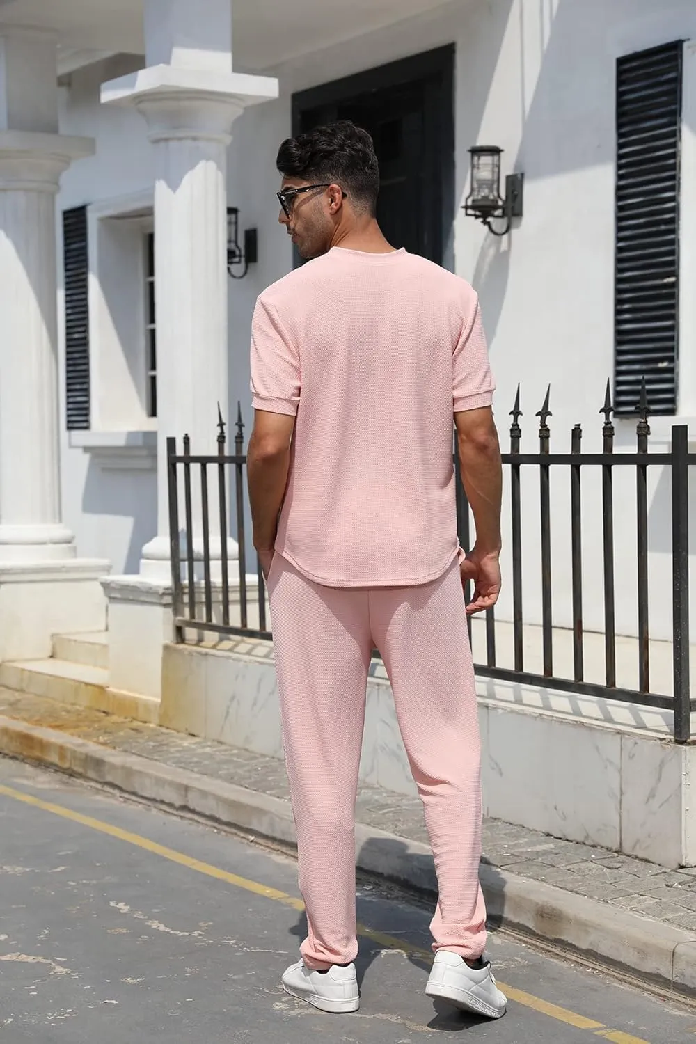 FZNHQL Fashion Men's Tracksuits 2 Piece Casual Athletic Jogging Outfits Short/Long Sleeve Track Suits for Men Set