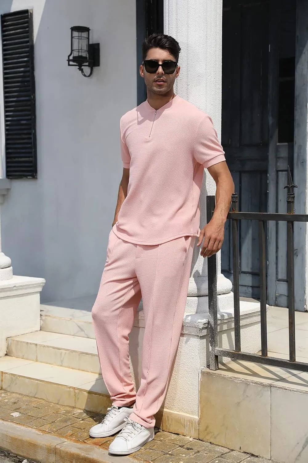 FZNHQL Fashion Men's Tracksuits 2 Piece Casual Athletic Jogging Outfits Short/Long Sleeve Track Suits for Men Set