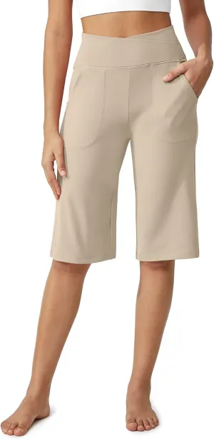 G4Free Capri Pants for Women 14" Knee Length Wide Leg Yoga Capris Dressy Casual Summer Crop Pants with Pockets