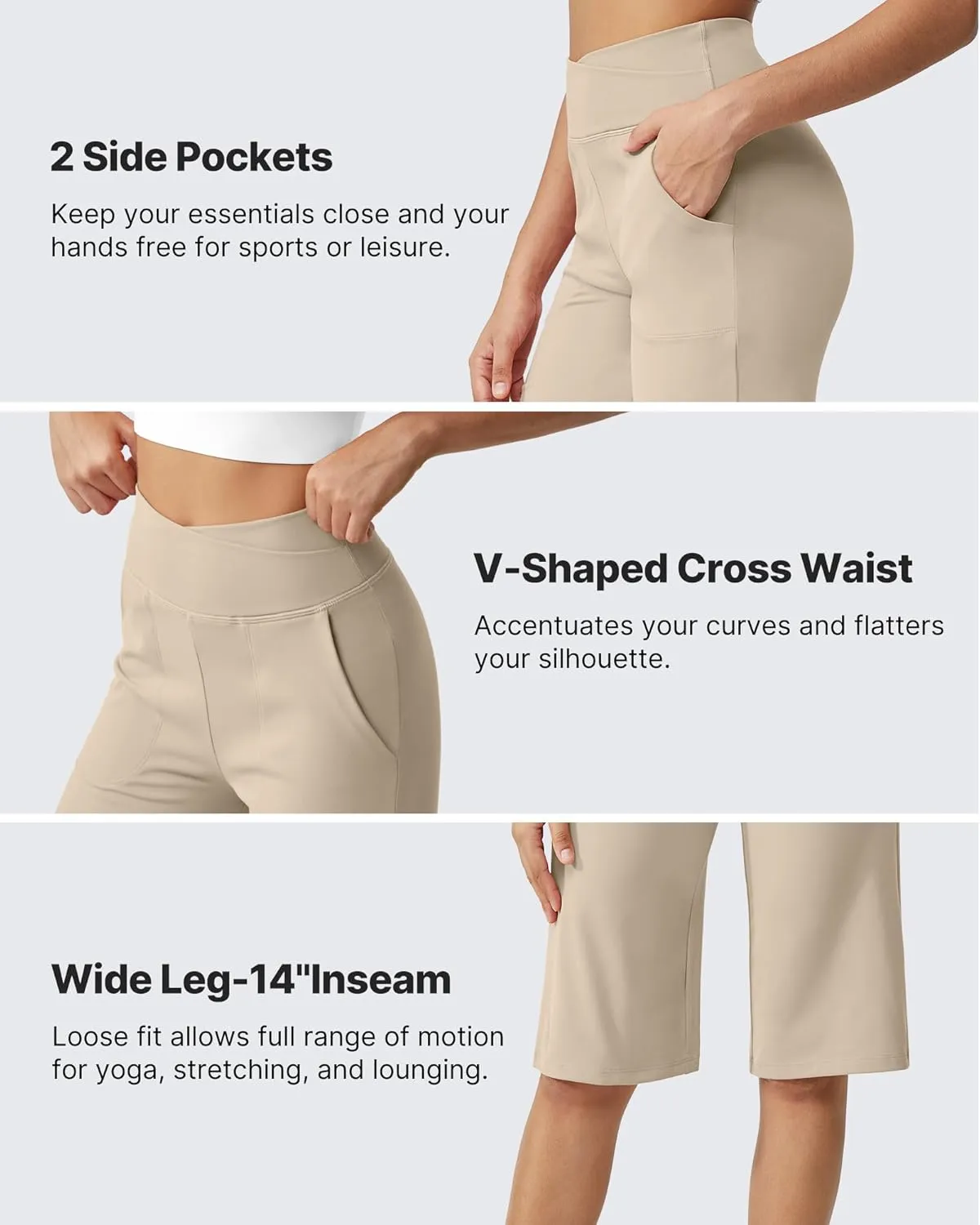 G4Free Capri Pants for Women 14" Knee Length Wide Leg Yoga Capris Dressy Casual Summer Crop Pants with Pockets