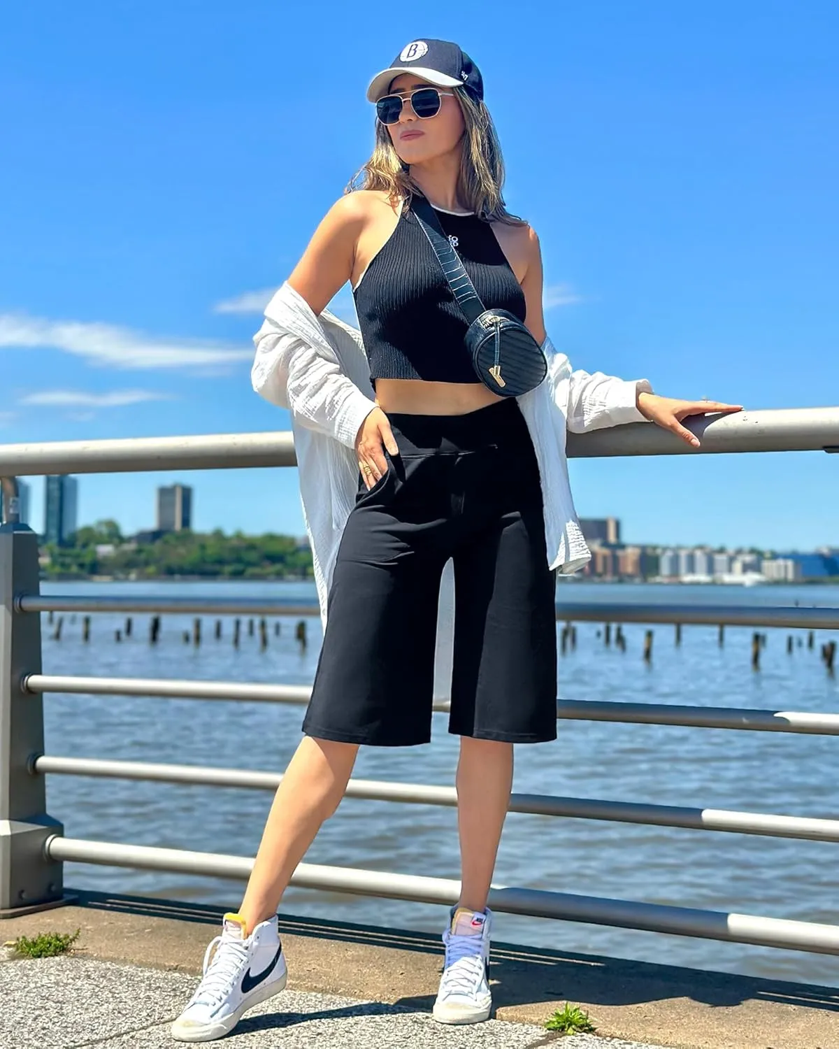 G4Free Capri Pants for Women 14" Knee Length Wide Leg Yoga Capris Dressy Casual Summer Crop Pants with Pockets
