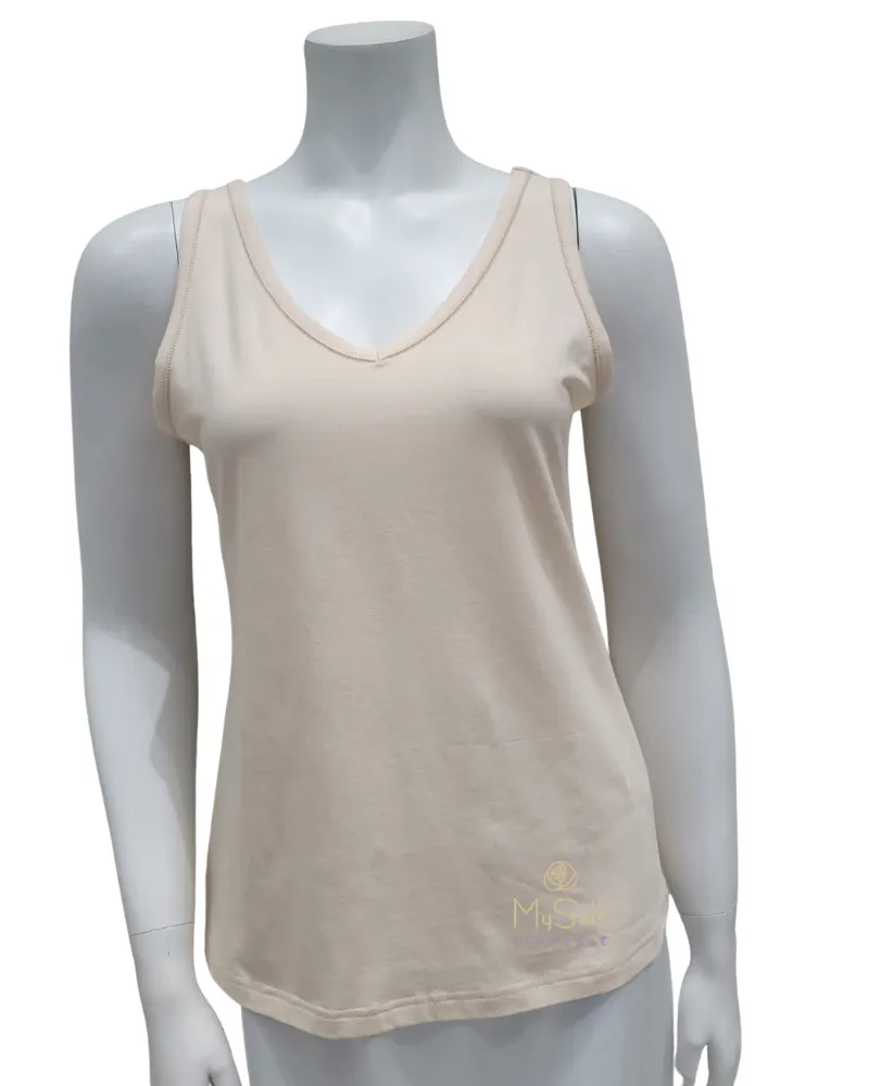 Gemsli Beige V Neck Organic Cotton Undershirt