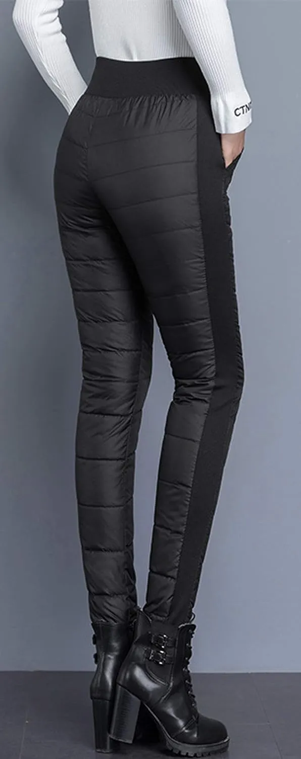 GGUHHU Womens Classic Elastic High Waist Quilted Padded Tapered Leg Long Down Pants