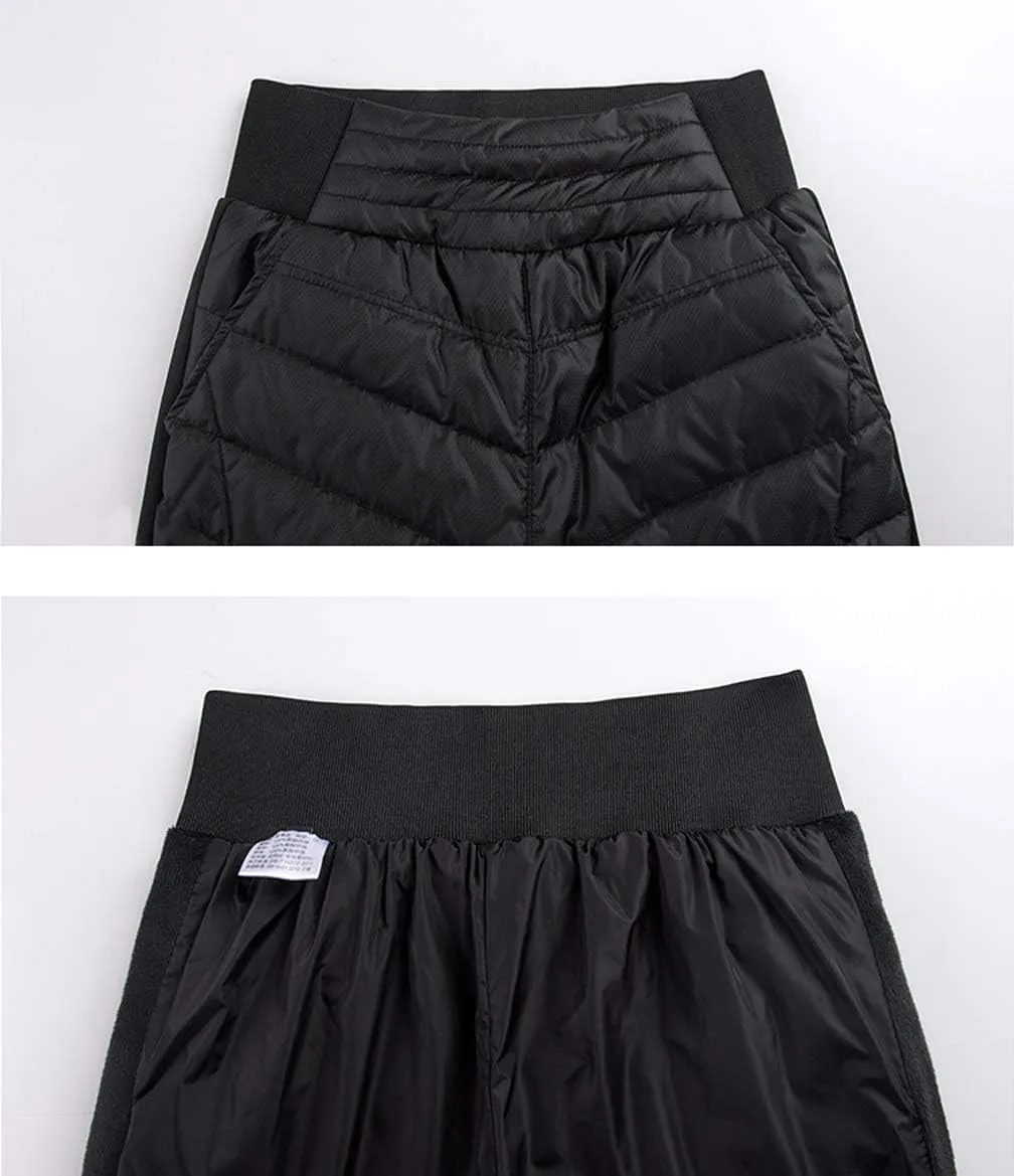 GGUHHU Womens Classic Elastic High Waist Quilted Padded Tapered Leg Long Down Pants