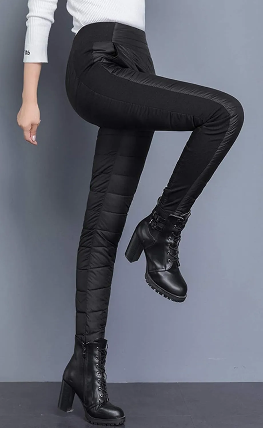 GGUHHU Womens Classic Elastic High Waist Quilted Padded Tapered Leg Long Down Pants