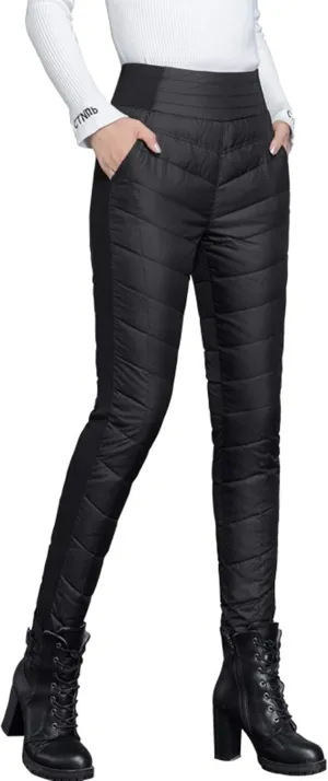GGUHHU Womens Classic Elastic High Waist Quilted Padded Tapered Leg Long Down Pants