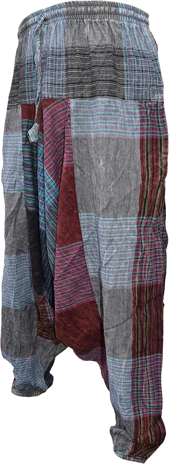 Gheri Men's Multicolored Patchwork Elastic Waist Harem Genie Pants Trousers