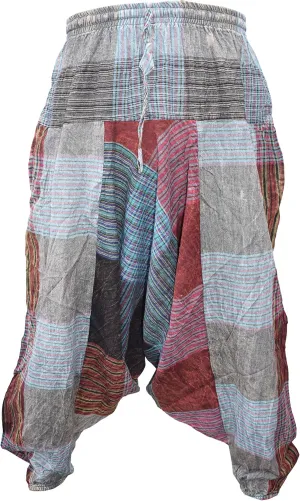 Gheri Men's Multicolored Patchwork Elastic Waist Harem Genie Pants Trousers