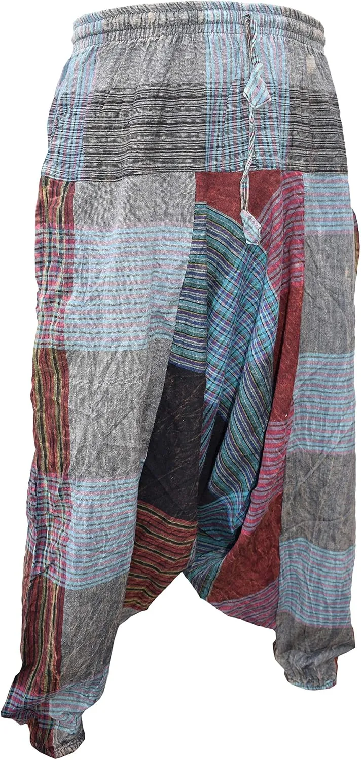 Gheri Men's Multicolored Patchwork Elastic Waist Harem Genie Pants Trousers