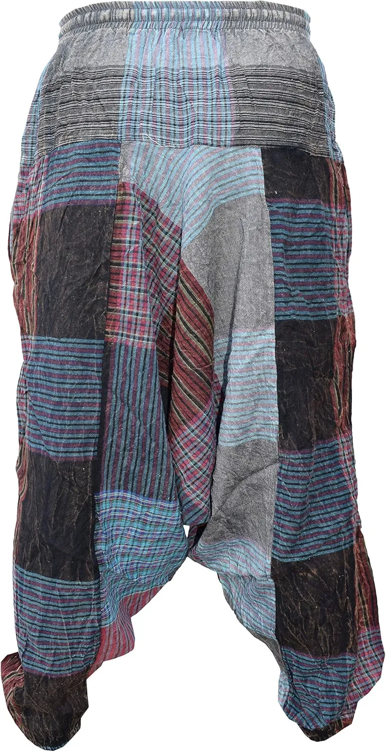 Gheri Men's Multicolored Patchwork Elastic Waist Harem Genie Pants Trousers