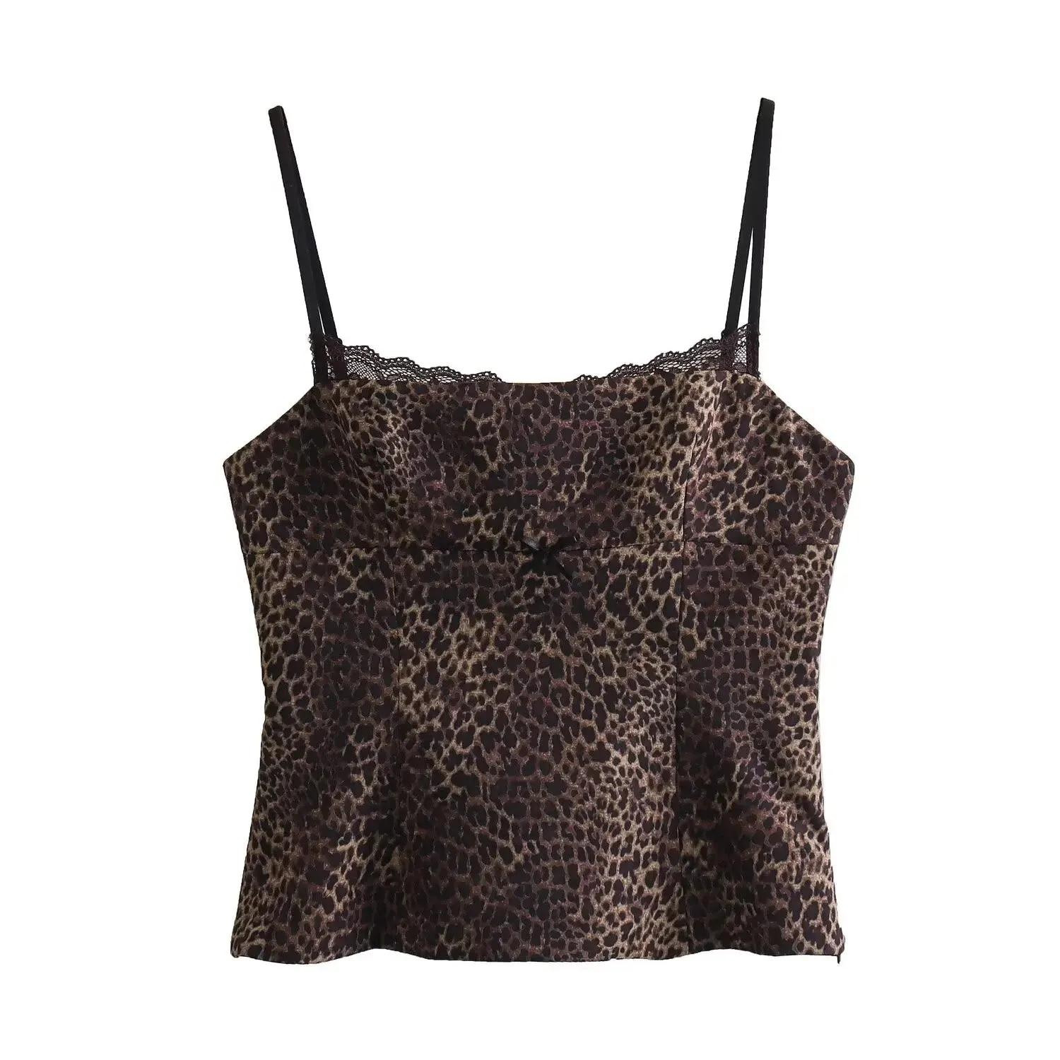 Girlary Summer Sexy Lace Leopard Printed Camisole Tops for Women Fashion Spaghetti Strap Undershirts Female Slim Fit Cropped Top