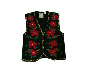 Gold Accents And Red Flowers-Small Christmas Sweater