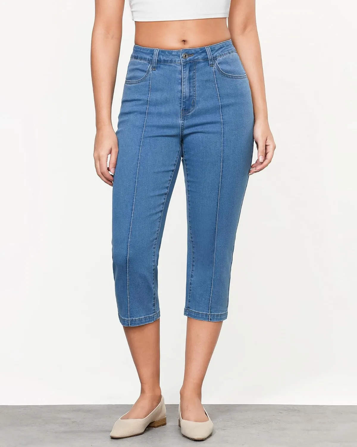 GRAPENT Capri Jeans for Women High Waisted Stretchy Denim Capris Front Seamed Cropped Skinny Slim Fit Jeans with Pockets