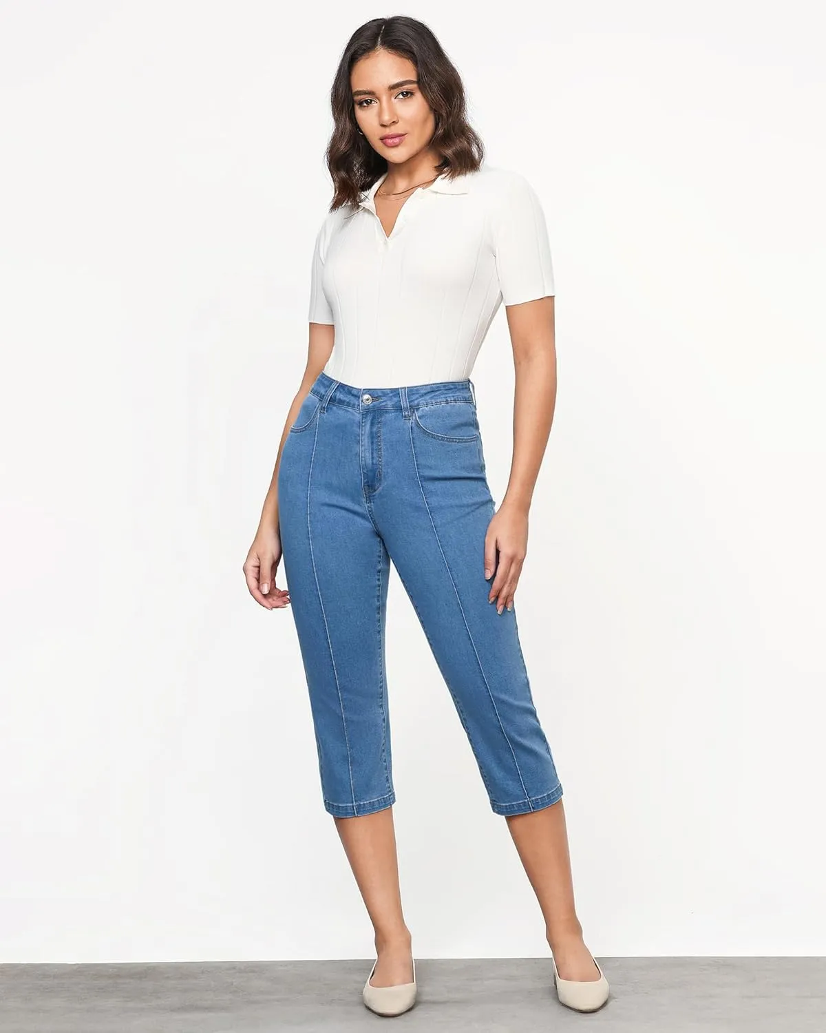 GRAPENT Capri Jeans for Women High Waisted Stretchy Denim Capris Front Seamed Cropped Skinny Slim Fit Jeans with Pockets