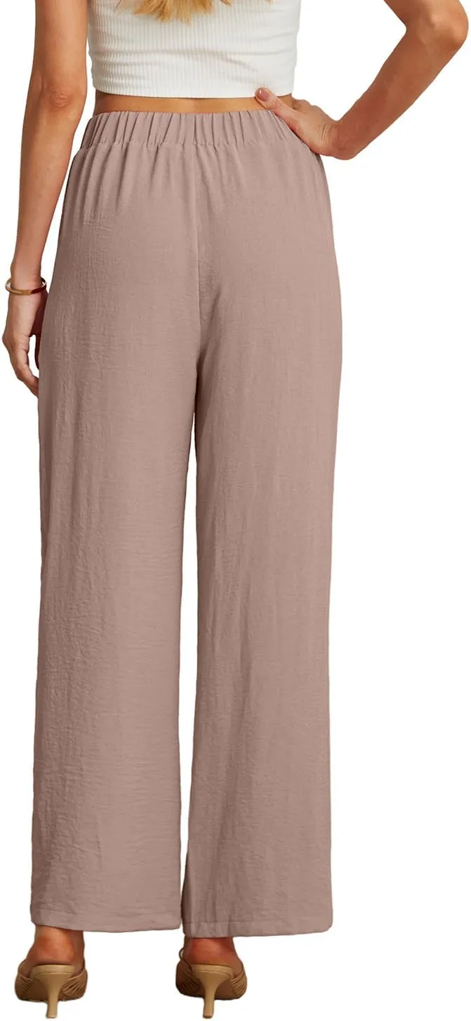 GRECERELLE Women Palazzo Pants Wide Leg Flowy Pants High Waist Casual Button Long Lounge Pant Trousers with Pocket