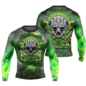 Green Panda Skull Long Sleeve Rash Guard