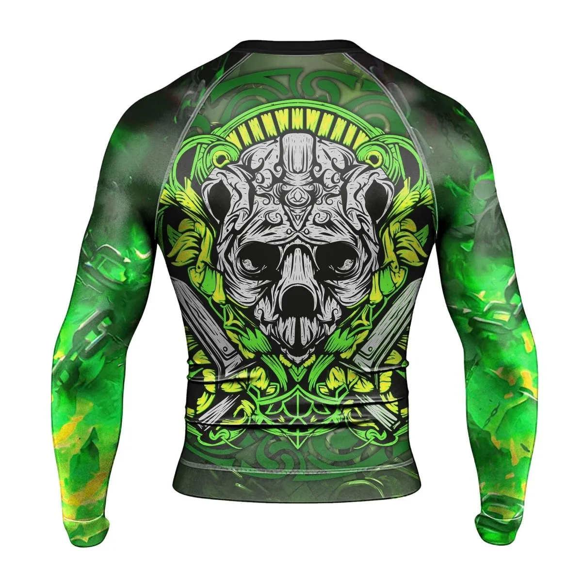 Green Panda Skull Long Sleeve Rash Guard