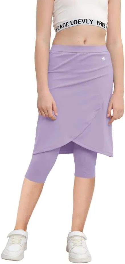 Haloumoning Girls Elastic Waist Knee Length Skirts with Leggings Kids Cute Active Golf Tennis Skorts 4-14 Years