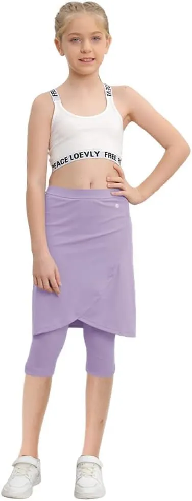 Haloumoning Girls Elastic Waist Knee Length Skirts with Leggings Kids Cute Active Golf Tennis Skorts 4-14 Years