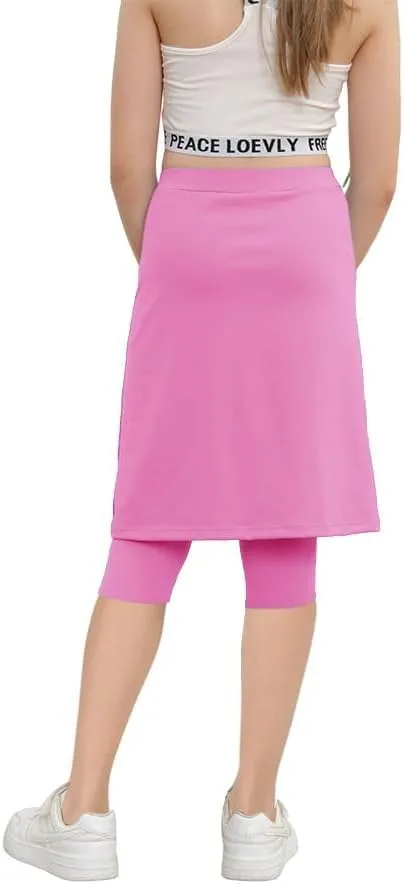 Haloumoning Girls Elastic Waist Knee Length Skirts with Leggings Kids Cute Active Golf Tennis Skorts 4-14 Years
