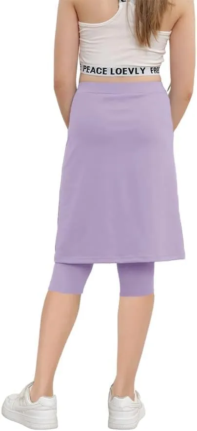 Haloumoning Girls Elastic Waist Knee Length Skirts with Leggings Kids Cute Active Golf Tennis Skorts 4-14 Years