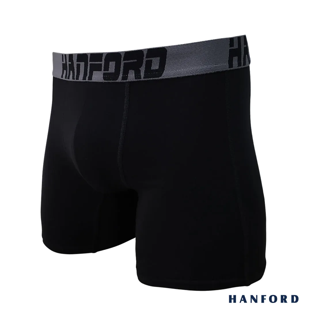 Hanford Athletic Men Cotton Spandex Compression Boxer Shorts Chase - Black (SinglePack)
