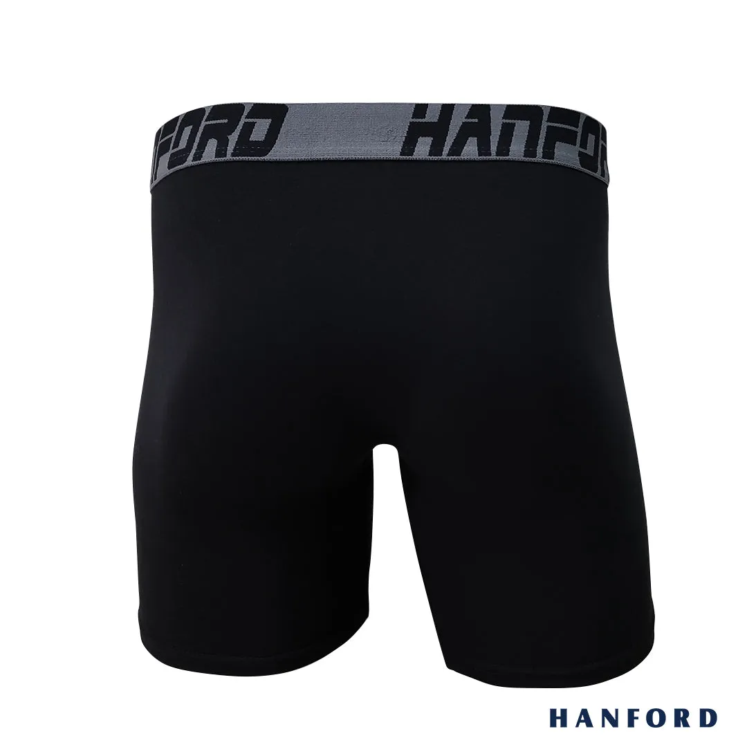 Hanford Athletic Men Cotton Spandex Compression Boxer Shorts Chase - Black (SinglePack)