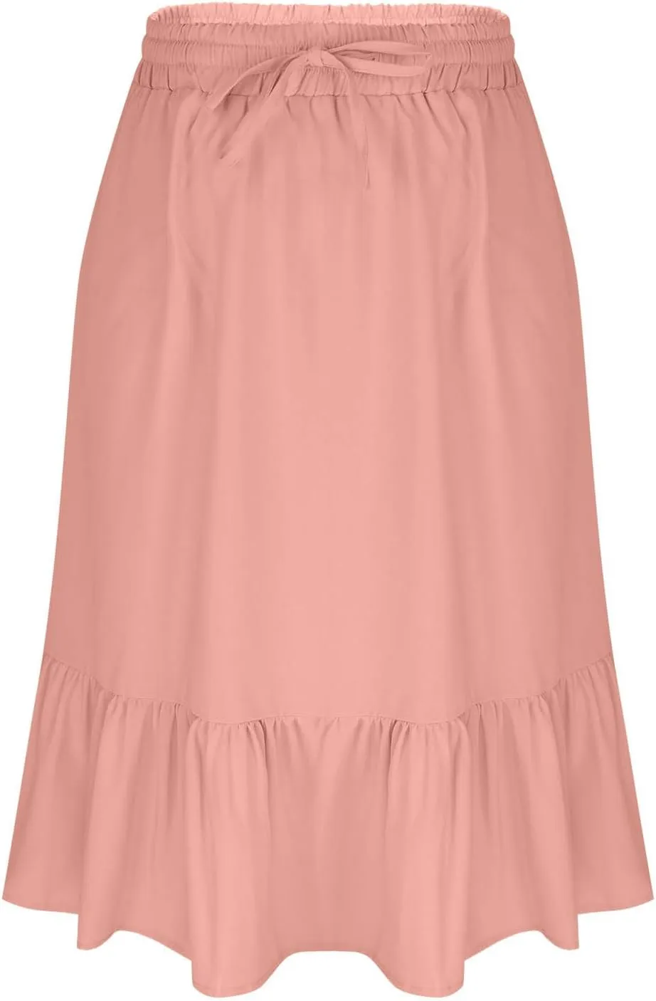 HGps8w Women's 2025 Summer Linen Midi Skirt, Trendy Casual Drawstring A-Line Elastic Waist Beach Dress Skirts with Pockets