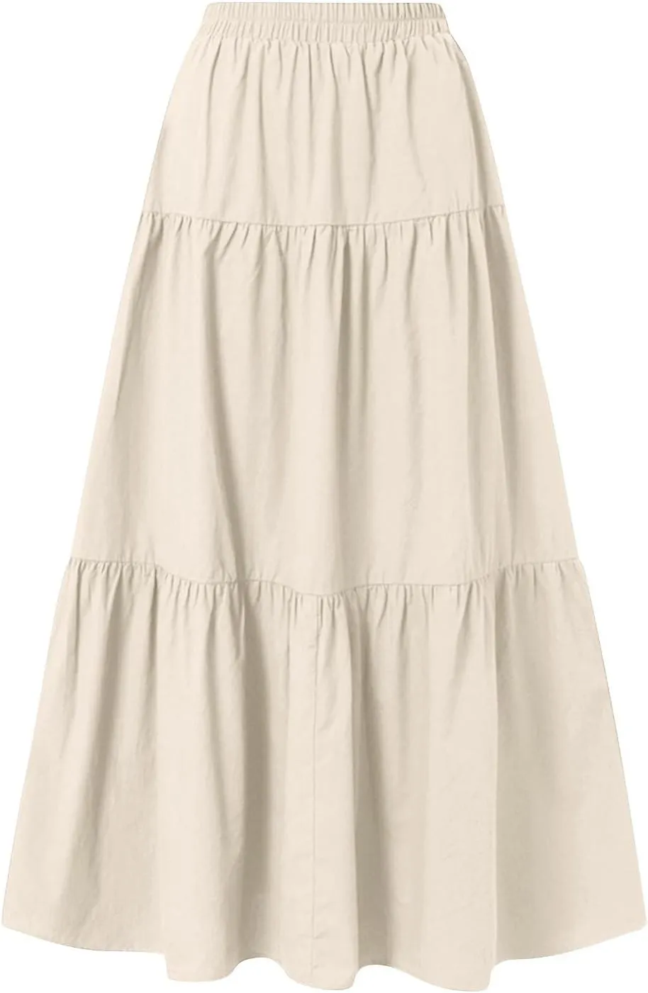 HGps8w Women's Boho Linen Flowy Maxi Skirt, Trendy Casual 2025 Summer Tiered A Line Elastic Waist Pleated Long Beach Skirts