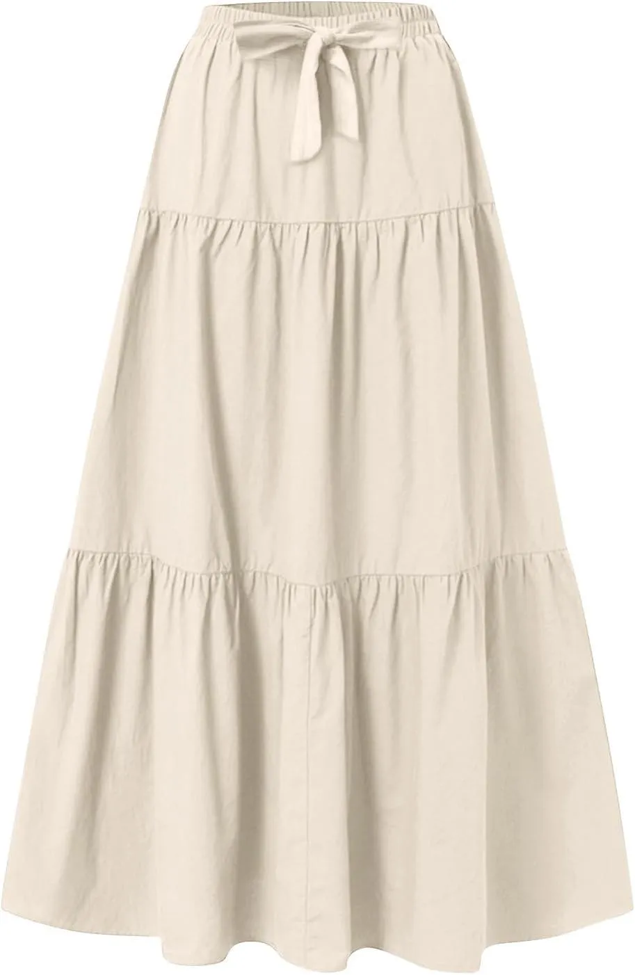 HGps8w Women's Boho Linen Flowy Maxi Skirt, Trendy Casual 2025 Summer Tiered A Line Elastic Waist Pleated Long Beach Skirts
