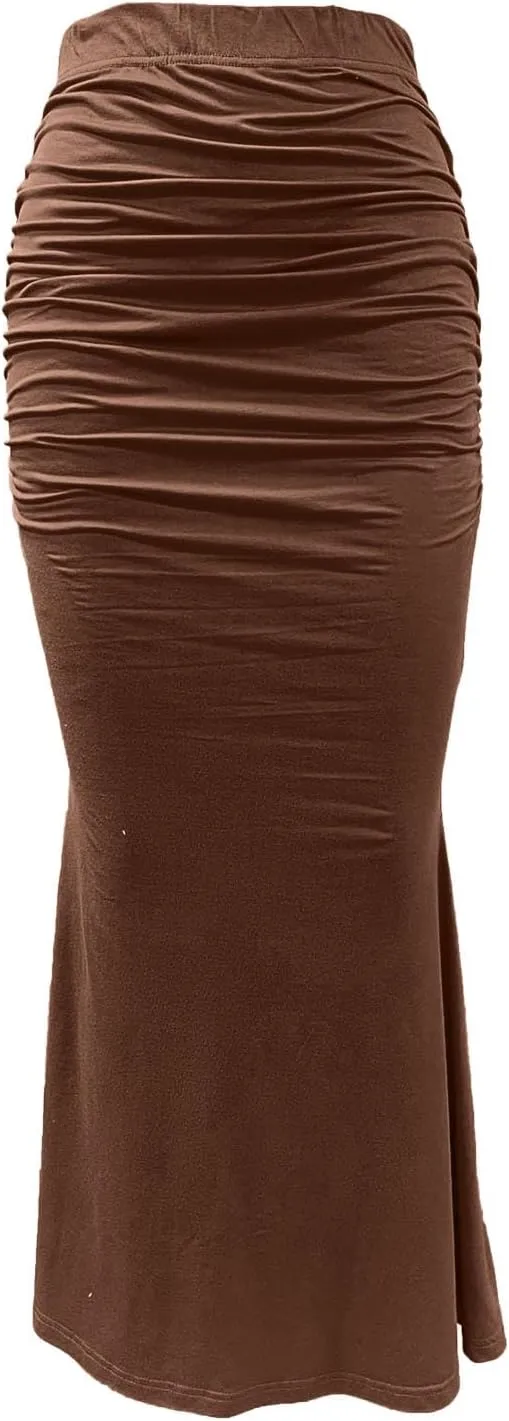 HGps8w Women's Fitted Mermaid Skirt 2025 Summer Sexy Ruched High Waisted Maxi Long Bodycon Going Out Club Skirts