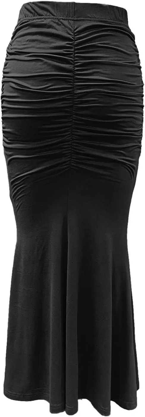 HGps8w Women's Fitted Mermaid Skirt 2025 Summer Sexy Ruched High Waisted Maxi Long Bodycon Going Out Club Skirts