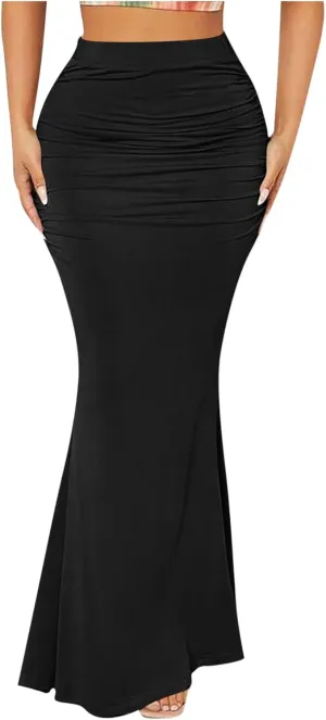 HGps8w Women's Fitted Mermaid Skirt 2025 Summer Sexy Ruched High Waisted Maxi Long Bodycon Going Out Club Skirts