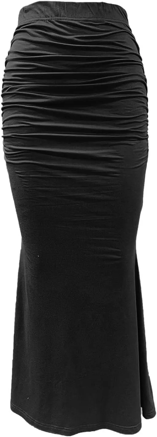 HGps8w Women's Fitted Mermaid Skirt 2025 Summer Sexy Ruched High Waisted Maxi Long Bodycon Going Out Club Skirts