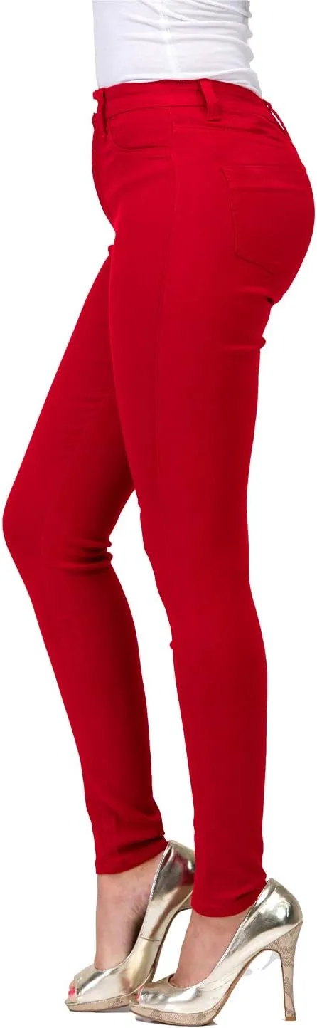 High Waisted-Rise Colored Stretch Skinny Destroyed Ripped Distressed Jeans for Women Olive Mustard RED