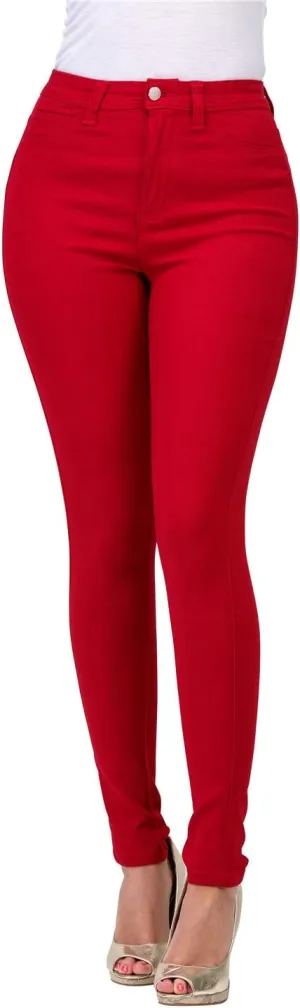 High Waisted-Rise Colored Stretch Skinny Destroyed Ripped Distressed Jeans for Women Olive Mustard RED