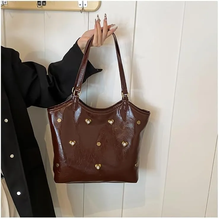 Hobo Bag for Women Work Tote Bag Studded Purse Coquette Purse Y2k Vegan Leather Bag Aesthetics Purse