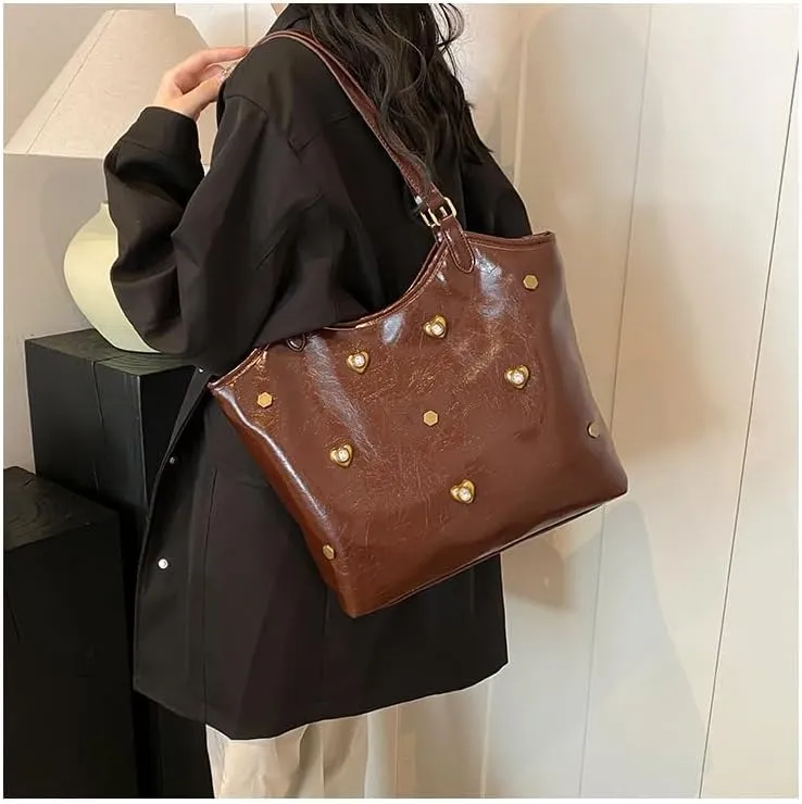 Hobo Bag for Women Work Tote Bag Studded Purse Coquette Purse Y2k Vegan Leather Bag Aesthetics Purse