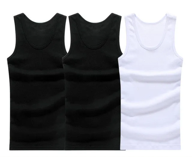 Hot Sale 3pcs / 100% Cotton Mens Sleeveless Tank Top Solid Muscle Vest Undershirts O-neck Gymclothing Tees Whorl Tops