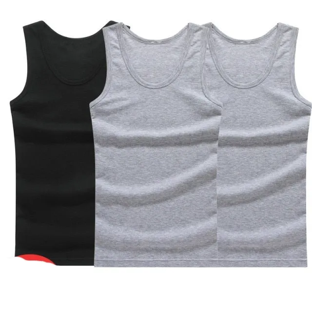 Hot Sale 3pcs / 100% Cotton Mens Sleeveless Tank Top Solid Muscle Vest Undershirts O-neck Gymclothing Tees Whorl Tops