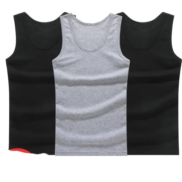 Hot Sale 3pcs / 100% Cotton Mens Sleeveless Tank Top Solid Muscle Vest Undershirts O-neck Gymclothing Tees Whorl Tops